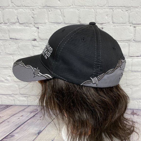 Oilfield Hat Cap Strap Back Black I Survived The Beast Embroidered Barbed Wire - Picture 2 of 9